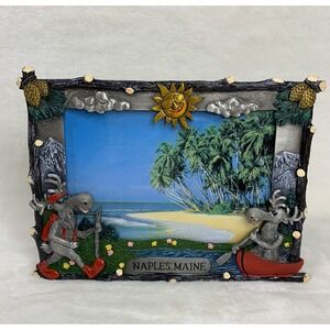 Naples Maine Moose Hiking Canoe Rustic Pewter Frame Woodland‎ Cabin Lodge Woods
